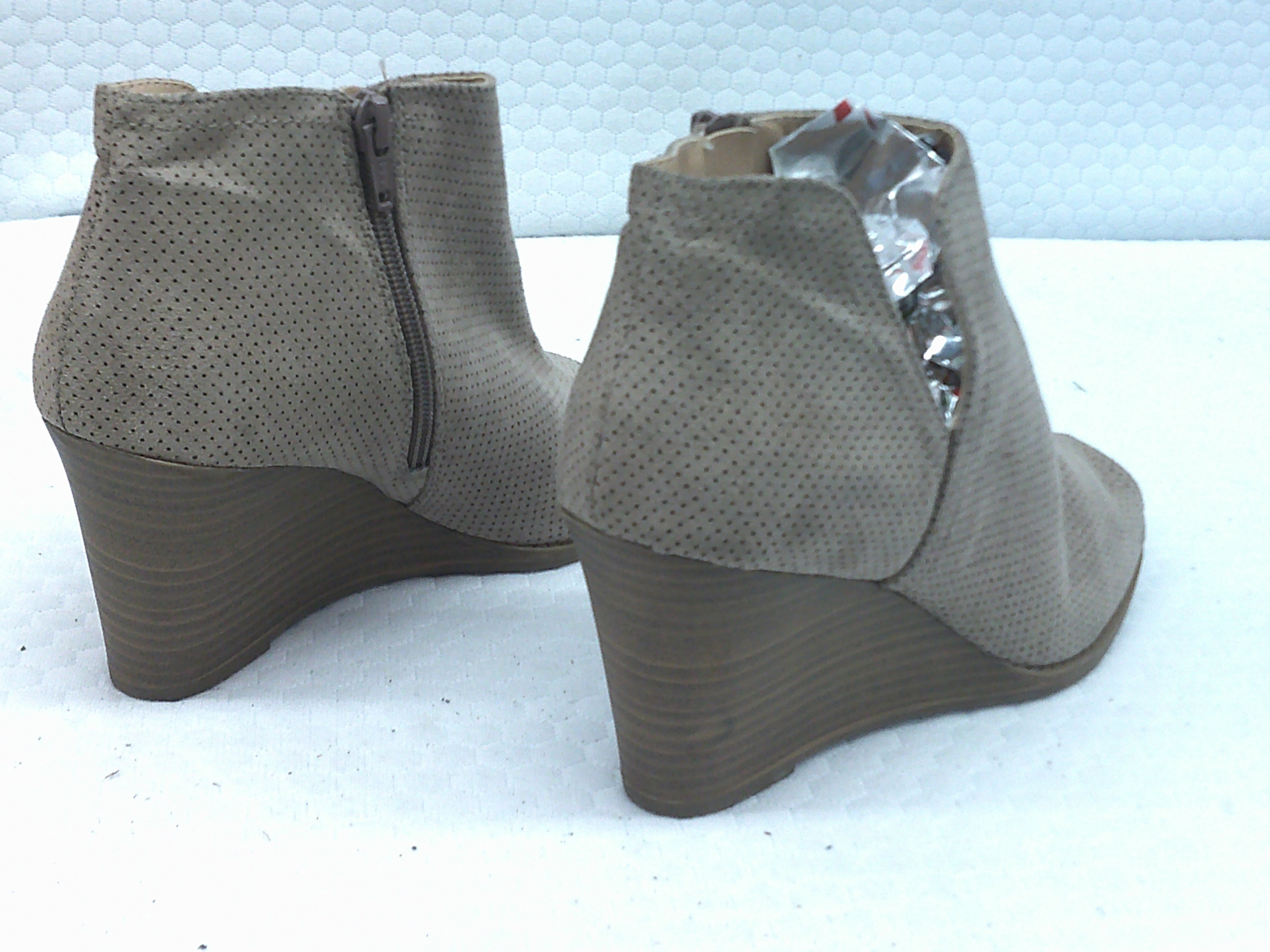Time and Tru Memory Foam Women's Tan Peep-Toe Wedge Booties | Size 8