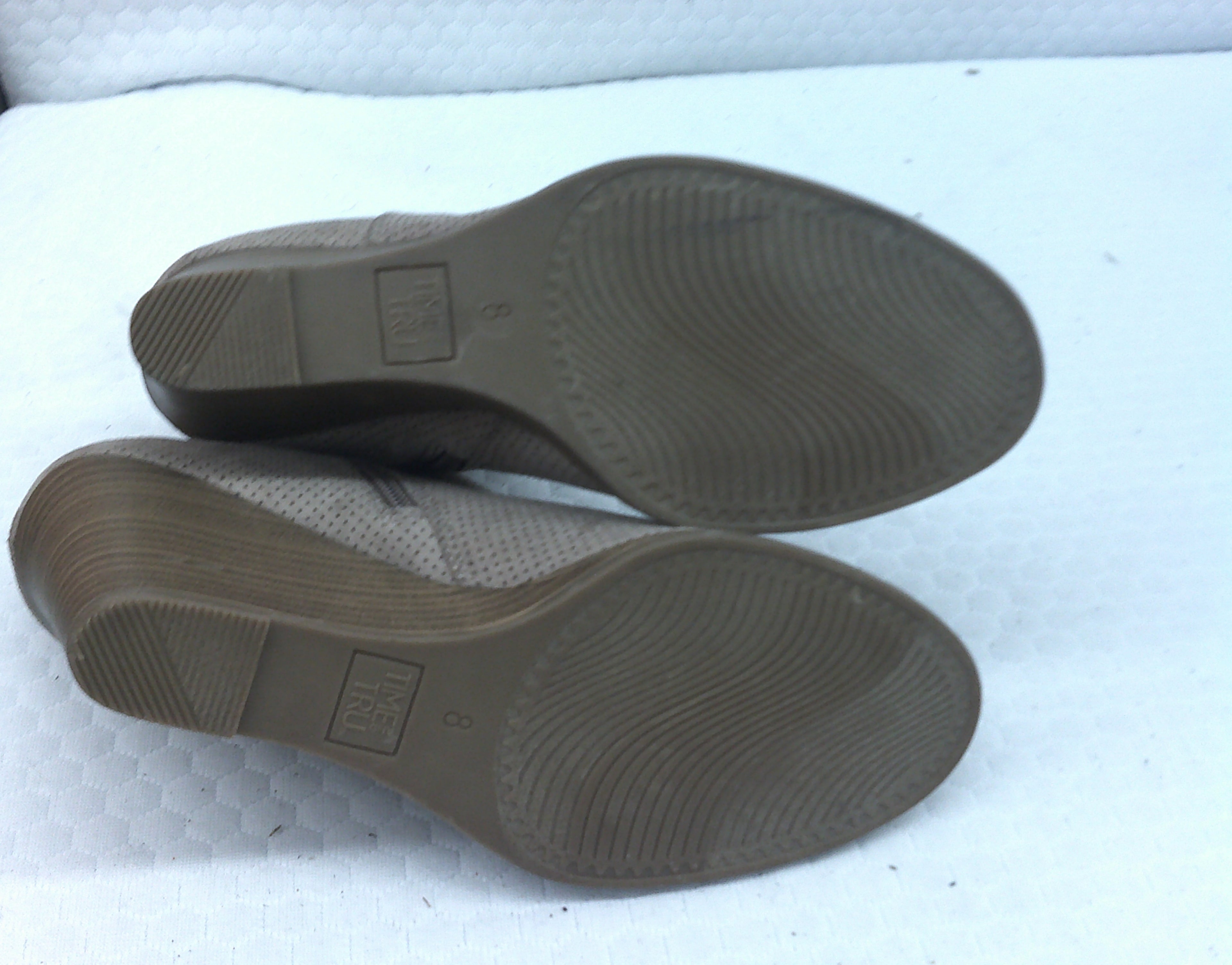 Time and Tru Memory Foam Women's Tan Peep-Toe Wedge Booties | Size 8